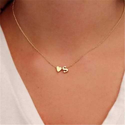 Initial Heart Necklace,18K Gold Plated Stainless Steel Tiny Heart Letter A Necklace Personalized Monogram Name Necklace for Women Girls