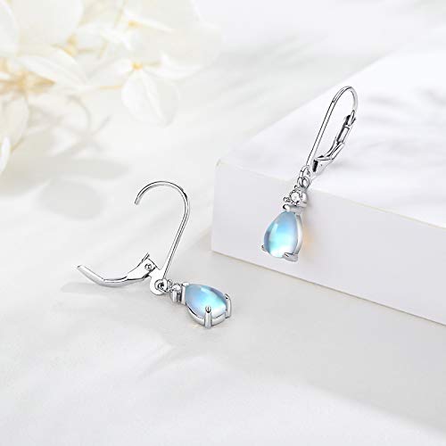 Moonstone Leverback Earrings for Women Sterling Silver Teardrop Bridal Dangle Earrings Moonstone Dewdrop Earrings Girls Moonstone Jewelry Gifts Hypoallergenic Earrings