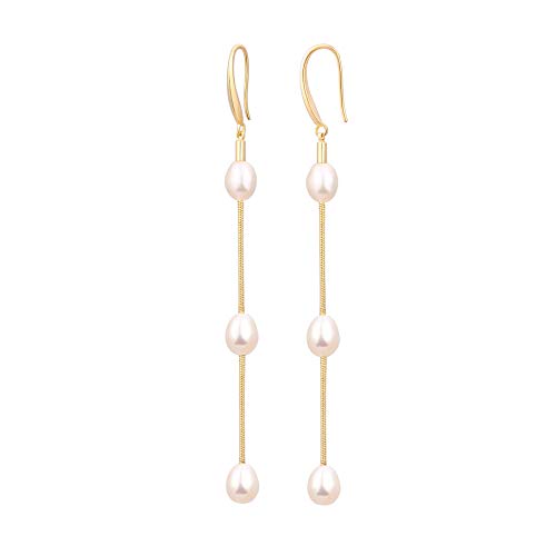 Baroque Pearl 18K Gold Hoop Drop Dangle Earrings for Women Long Snake Chain Dainty Bridal Earrings for Wedding