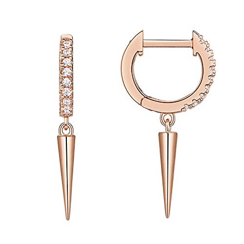 14K Rose Gold Plated S925 Sterling Silver Post Drop/Dangle Huggie Earrings for Women | Dainty Awl Earrings