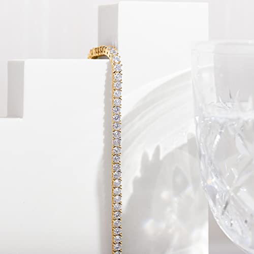 14K Gold Plated 3mm Cubic Zirconia Classic Tennis Bracelet | Gold Bracelets for Women | Size 6.5-7.5 Inch (6.50, Pack White/Yellow Plated)