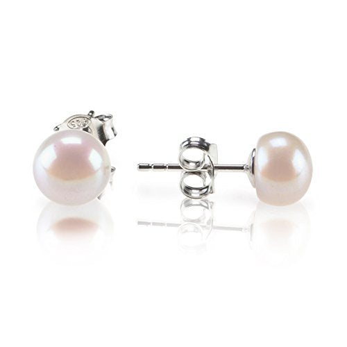 Sterling Silver Freshwater Cultured Stud Pearl Earrings - 10.5mm AAA Quality