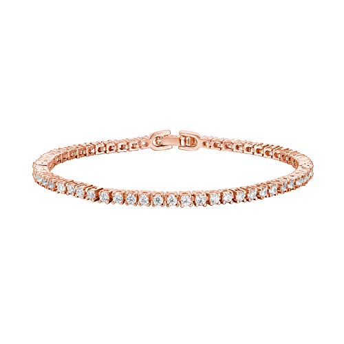 14K Gold Plated Cubic Zirconia Classic Tennis Bracelet | Rose Gold Bracelets for Women | 6.5 Inches