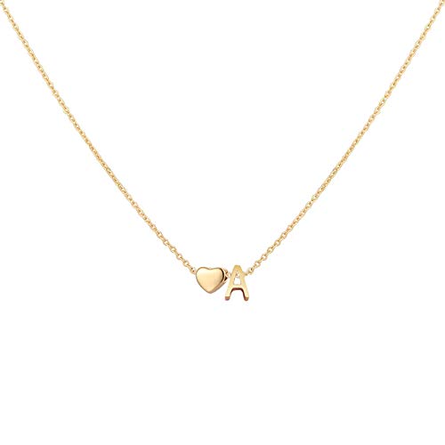 Initial Heart Necklace,18K Gold Plated Stainless Steel Tiny Heart Letter A Necklace Personalized Monogram Name Necklace for Women Girls