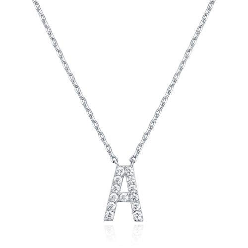 14K White Gold Plated Cubic Zirconia Initial Necklace | Letter Necklaces for Women | A Initial