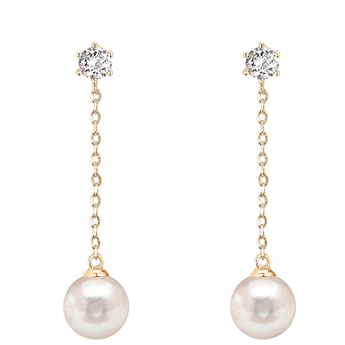 14k Rose Gold Plated Sterling Silver Post Shell Pearl Drop Earrings | Pearl Earrings for Women