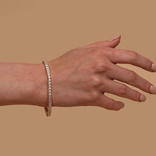 14K Gold Plated Cubic Zirconia Classic Tennis Bracelet | Rose Gold Bracelets for Women | 3mm CZ, 6.5 Inches