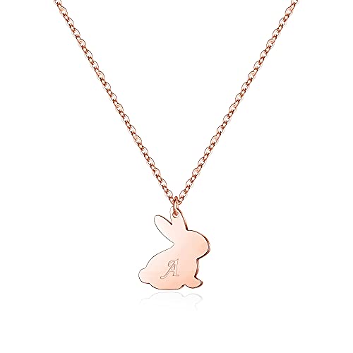 Bunny Necklaces Easter Gifts for Kids Toddlers Girls, 14K Rose Gold Plated Dainty A Letter Necklace Bunny Necklaces Jewelry Baby Kids Girls Easter Gifts for Women Mom Daughter Wife Toddlers Girls