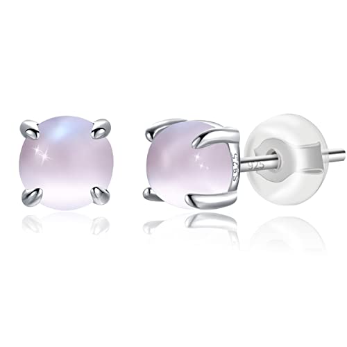 Hypoallergenic Gemstone Stud Earrings for Women Girls 925 Sterling Silver Cute Cat' Eye Stone Pink Earrings Studs for Sensitive Ears.