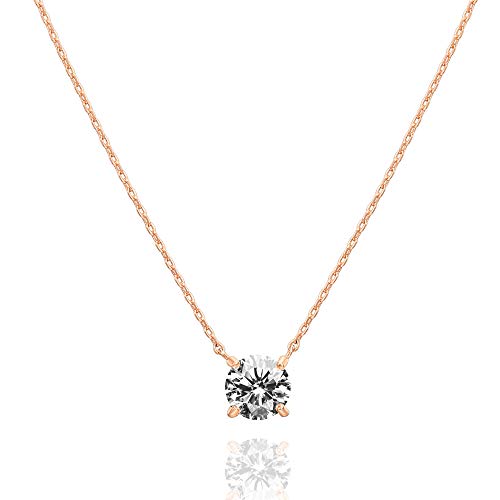 14K Gold Plated Swarovski Crystal Solitaire 1.5 Carat (7.3mm) CZ Dainty Choker Necklace | Rose Gold Necklaces for Women