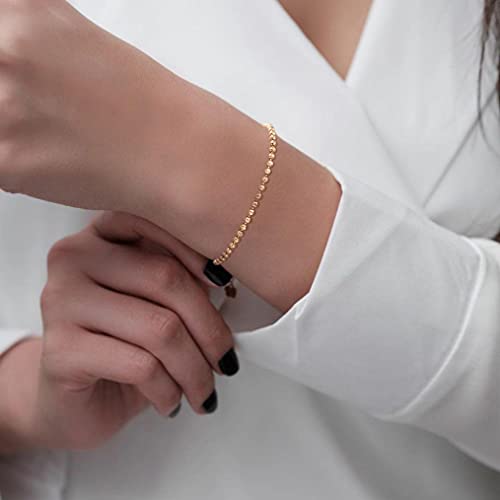 Gold Beaded Bracelets,18K Gold Plated Handmade Minimalist Stackable Thin Bracelets Round Balls Chain Dainty Bracelet for Women