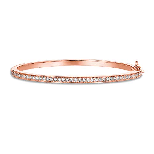 14K Gold Plated Cubic Zirconia Bangle Classic Tennis Bracelet | Rose Gold Bracelets for Women | 7.5 Inches