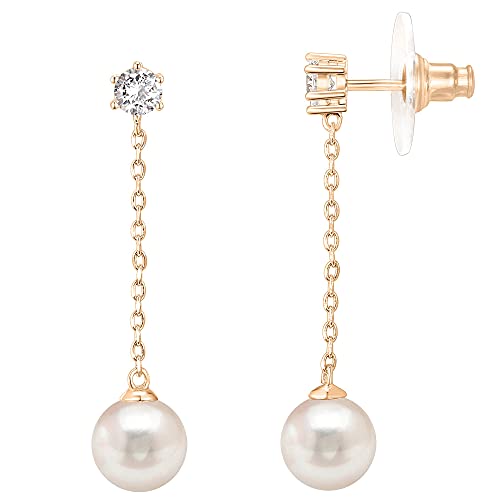 14k Rose Gold Plated Sterling Silver Post Shell Pearl Drop Earrings | Pearl Earrings for Women