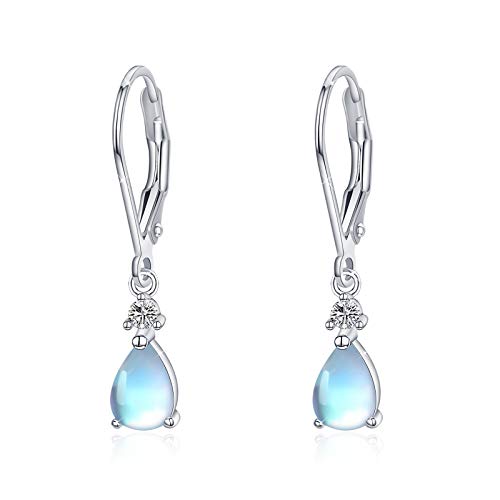 Moonstone Leverback Earrings for Women Sterling Silver Teardrop Bridal Dangle Earrings Moonstone Dewdrop Earrings Girls Moonstone Jewelry Gifts Hypoallergenic Earrings