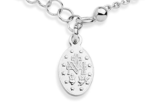 925 Sterling Silver Italian Rosary Cross Bead Charm Link Chain Bracelet for Women Teen Girls, Adjustable, Made in Italy (Length 6 to 7 Inch)