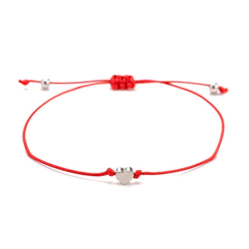 Handmade String Bracelet for Women Men Teen Girls Boys Simple Red Black Braided Adjustable Charm Bracelets Minimalist Jewelry (1 -red Heart)