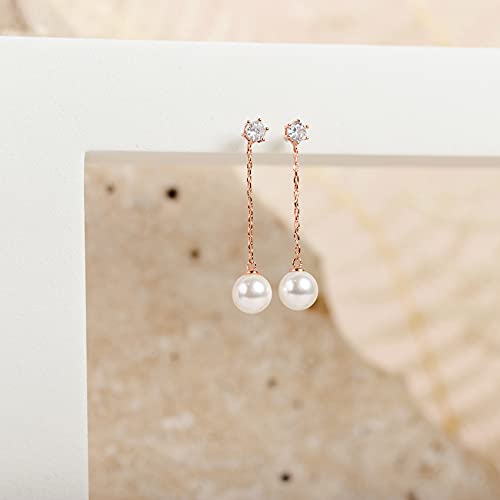 14k Rose Gold Plated Sterling Silver Post Shell Pearl Drop Earrings | Pearl Earrings for Women