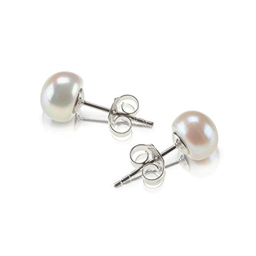 Sterling Silver Freshwater Cultured Stud Pearl Earrings - 10.5mm AAA Quality