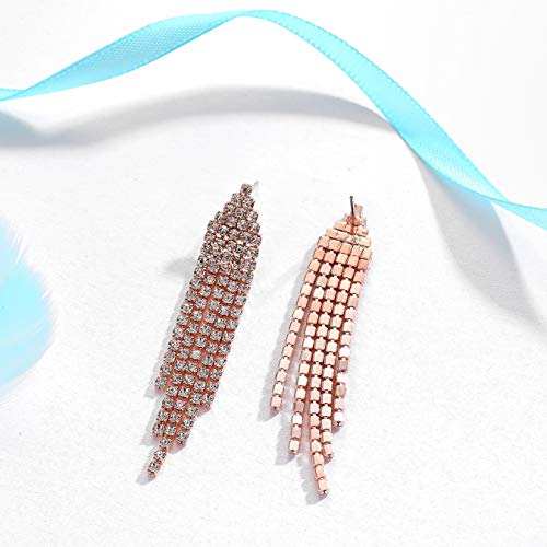 Long Chandelier Tassel Dangle Earrings Party Jewelry Clear Austrian Crystal (Rose Gold)