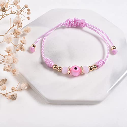 Evil Eye Bracelet For Women Teen Girls Protection Bracelet Pink Knot Bracelet Ojo Anklet Gift String Rope Thread For Daughter Niece Granddaughter Friend Bff Good Luck Christmas