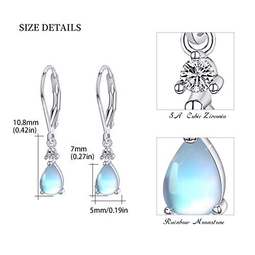 Moonstone Leverback Earrings for Women Sterling Silver Teardrop Bridal Dangle Earrings Moonstone Dewdrop Earrings Girls Moonstone Jewelry Gifts Hypoallergenic Earrings