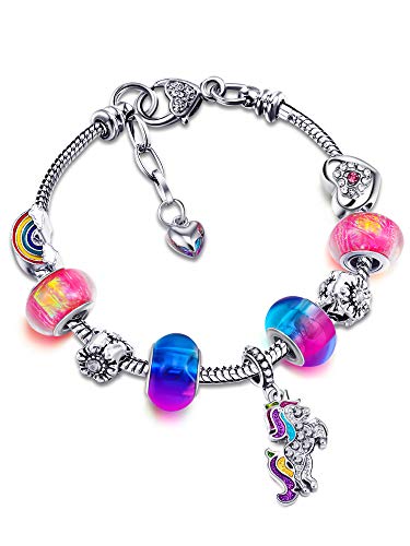 Unicorn Sparkly Crystal Charm Bracelet Bangle with Gift Box Set for Girl Lady (Colorful, 14 cm/ 5.5 Inch)