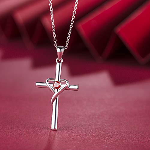 925 Sterling Silver Cross Necklace for Women Men 5A CZ Birthstone Necklaces for Teen Girls Gifts for Mother's Day, Birthday or Anniversary by AmorAime