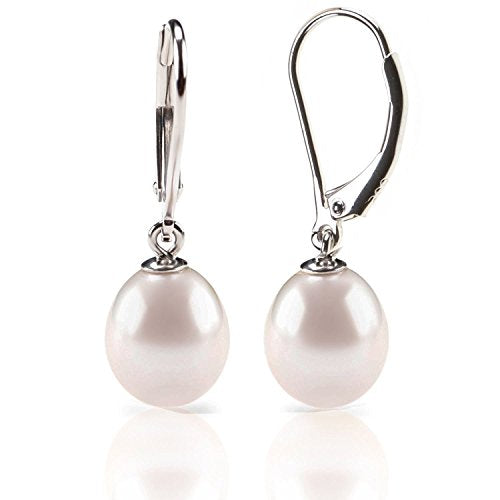 Freshwater Cultured Pearl Earrings Leverback Dangle Studs - Handpicked AAA Quality - 10mm