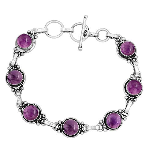 Natural Amethyst Bracelet Silver Overlay Handmade Boho Style Jewelry