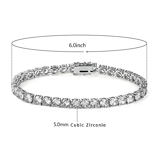 18k White Gold Plated Tennis Bracelet, 6 Inch Charm Cubic Zirconia Gemstone Bracelet for Women Teens and Girls