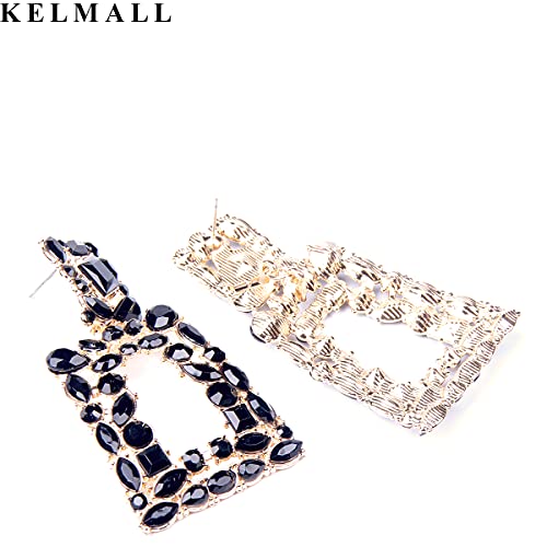 Rhinestone Rectangle Dangle Earrings for Women Sparkly Crystal Geometric Drop Statement Earrings