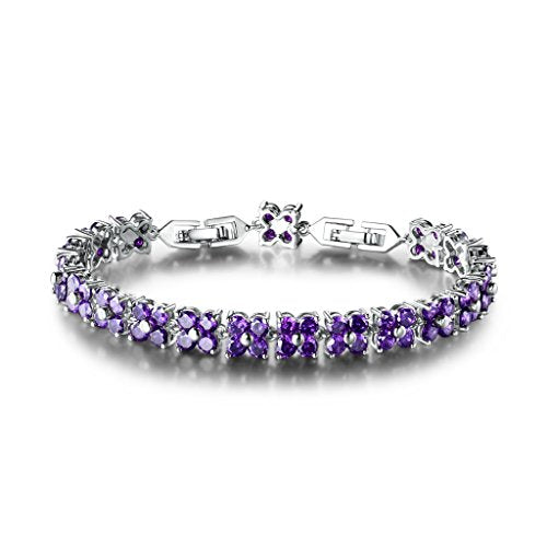 White Gold Plated Brass Purple Cubic Zirconia Crystal Women Tennis Bracelet for Women