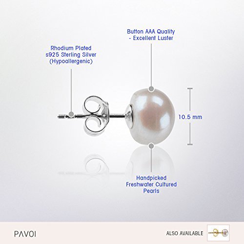 Sterling Silver Freshwater Cultured Stud Pearl Earrings - 10.5mm AAA Quality