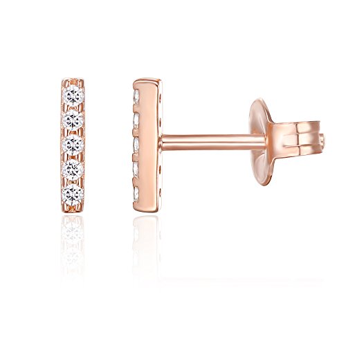 Earrings: 14K Gold Plated Sterling Silver Dainty Mini Bar Stud Earrings (Rose)