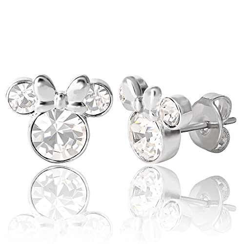 Minnie Mouse Birthstone Jewelry for Women Silver Plated Crystal Stud Earrings, April