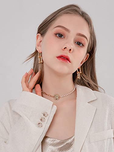 3paris 14k Gold Plated Ball U Shape Pin Y2K Style Chunky Earring Link Chain Chunky Circle Hoop Earrings Paperclip Link Chain Jewelry Drop Dangle Earrings set for women teen girls