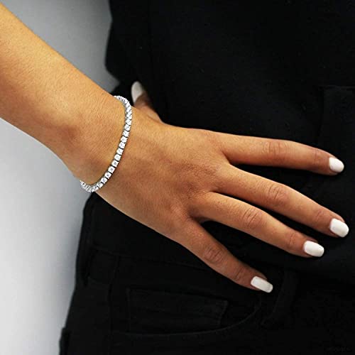 18K White Gold Plated 4.0 Round Cubic Zirconia Classic Tennis Bracelet 6.0 Inch