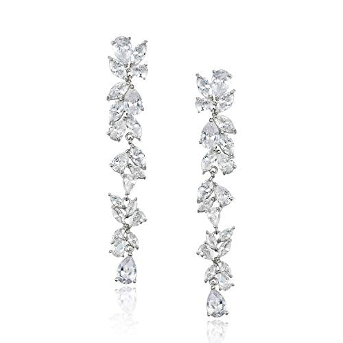 VCubic Zirconia Bridal Earrings for Women Brides, Silver Crystal Chandelier Wedding Drop Earrings for Prom or Pageant