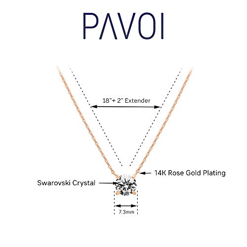 14K Gold Plated Swarovski Crystal Solitaire 1.5 Carat (7.3mm) CZ Dainty Choker Necklace | Rose Gold Necklaces for Women