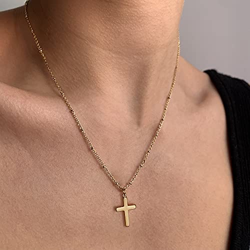 18k Gold Necklace for Women, Simple Gold Cross Necklace Dainty Gold Pendant Choker Necklaces Cute Cross Jewelry Delicate Gold Chain Necklaces for Girls…