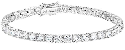 Platinum Plated Sterling Silver Round Cut Cubic Zirconia Tennis Bracelet (4mm), 7"