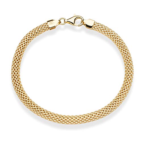 18K Gold Over Sterling Silver Italian 5mm Mesh Link Chain Bracelet for Women 6.5, 7, 7.5, 8 Inch 925 Made in Italy (6.5 Inches)