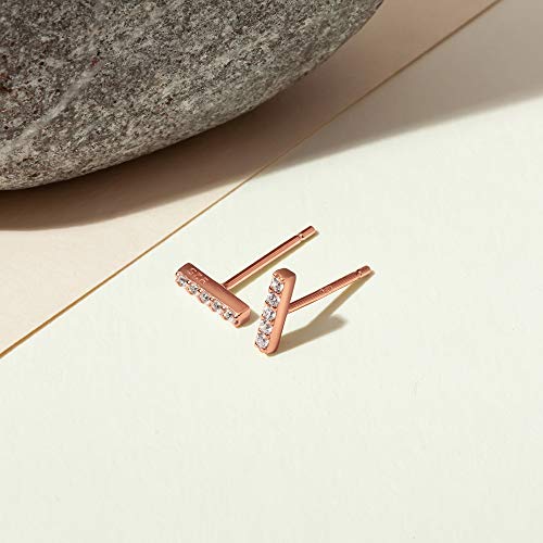 Earrings: 14K Gold Plated Sterling Silver Dainty Mini Bar Stud Earrings (Rose)