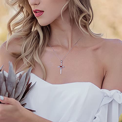 925 Sterling Silver Cross Necklace for Women Men 5A CZ Birthstone Necklaces for Teen Girls Gifts for Mother's Day, Birthday or Anniversary by AmorAime