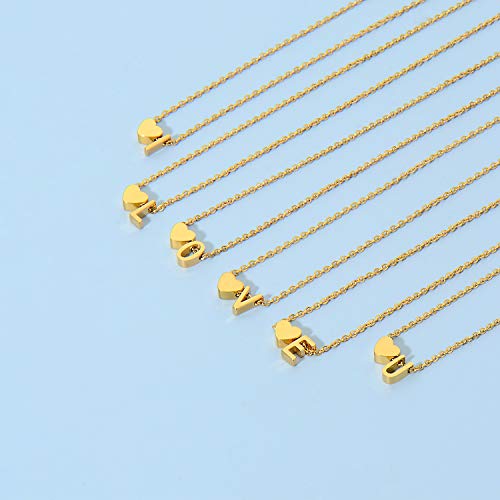 Initial Heart Necklace,18K Gold Plated Stainless Steel Tiny Heart Letter A Necklace Personalized Monogram Name Necklace for Women Girls