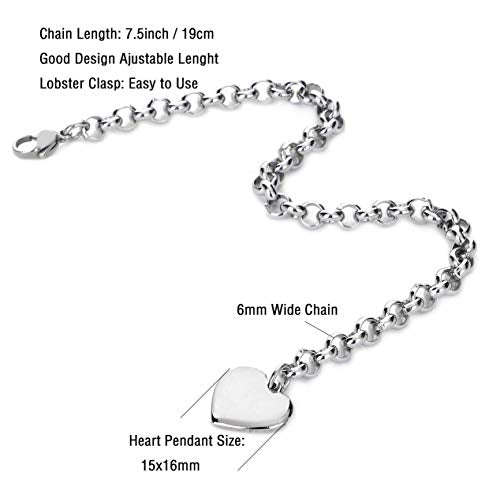 Initial Charm Bracelets Stainless Steel Heart 26 Letters Alphabet Bracelet for Women Valentine's Day Gifts