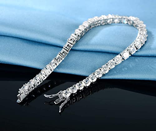 18K White Gold Plated 4.0 Round Cubic Zirconia Classic Tennis Bracelet 6.0 Inch