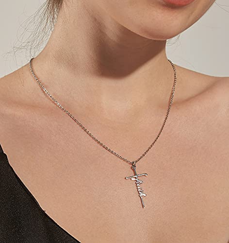 Faith Cross Necklace Stainless Steel Faith Pendant Necklace Religious Jewelry for Women