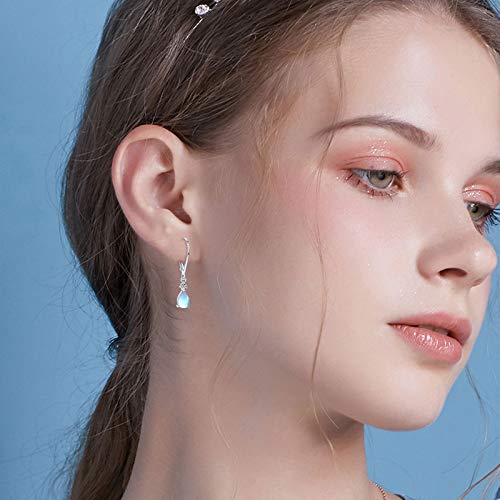 Moonstone Leverback Earrings for Women Sterling Silver Teardrop Bridal Dangle Earrings Moonstone Dewdrop Earrings Girls Moonstone Jewelry Gifts Hypoallergenic Earrings