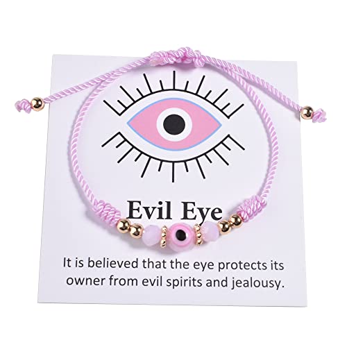 Evil Eye Bracelet For Women Teen Girls Protection Bracelet Pink Knot Bracelet Ojo Anklet Gift String Rope Thread For Daughter Niece Granddaughter Friend Bff Good Luck Christmas